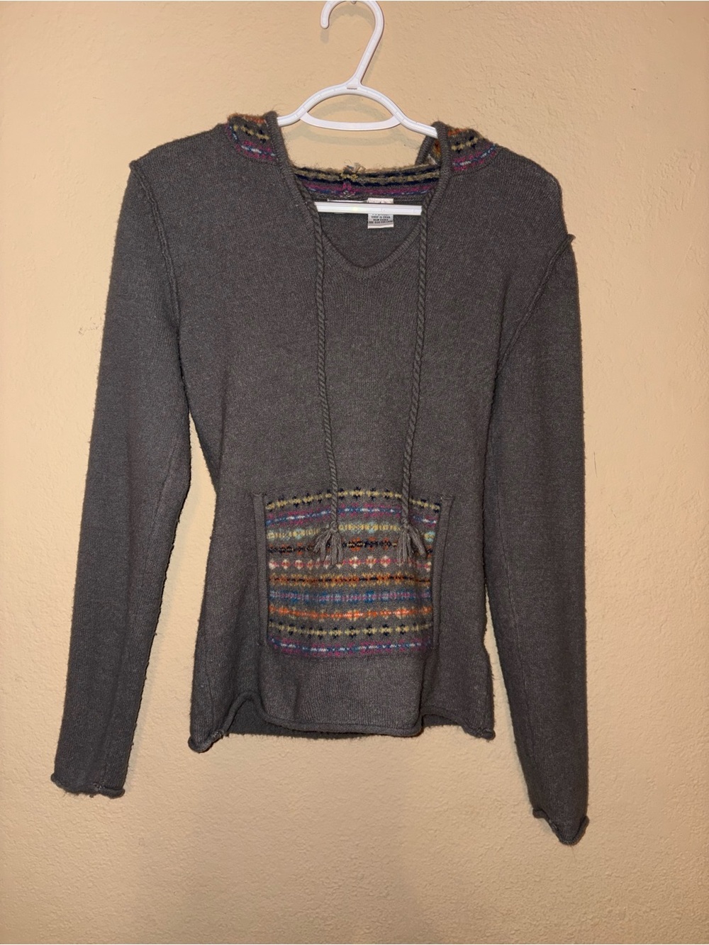 Energie Gray Hooded Pullover with Multicolor Accent Pocket